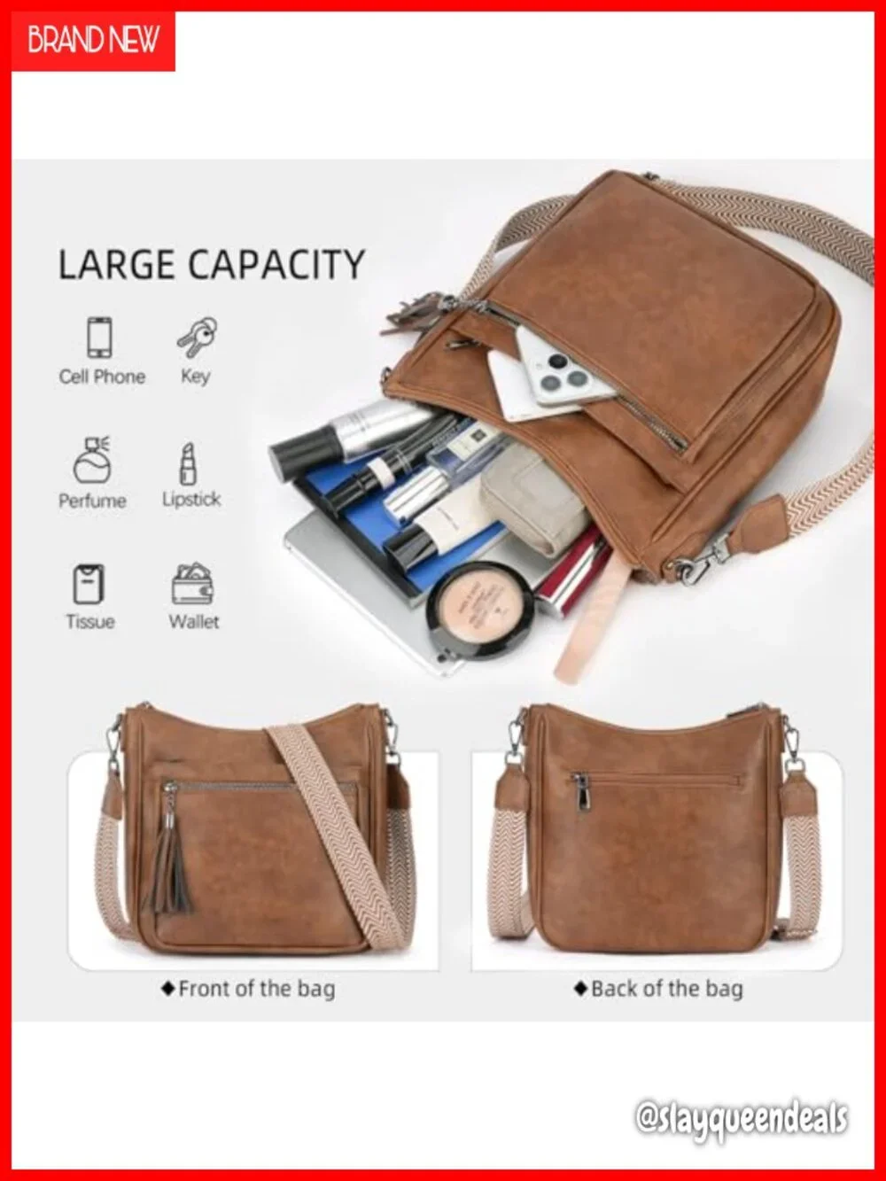 Vegan Leather Crossbody Hobo Bag with Tassel, Adjustable Strap, Multiple Pockets